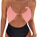 Blooming Jelly Women's One Piece Swimsuit Tummy Control Bathing Suit Sexy Flattering Cheeky High Cut Out Cute Ladies Swimwear (Light Pink & Black) XL