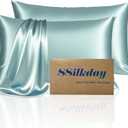 Mulberry Silk Pillow Cases 2 Pack Standard Size with Zipper, Ultra Smooth Soft Breathable Cooling Pillow Cases for Hot Sleepers, Silk Satin Pillowcase for Hair and Skin Set of 2, Gifts for Women (Haze Blue-2pcs)