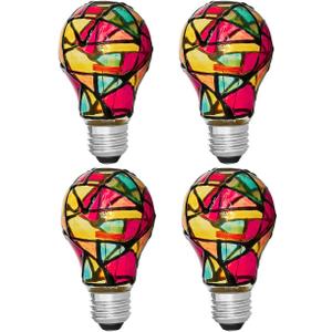 Tiffany 4 Pack Stained Glass Light Bulbs - A19 2W (25W Equivalent) E26 Base Mosaic Night & Party Light