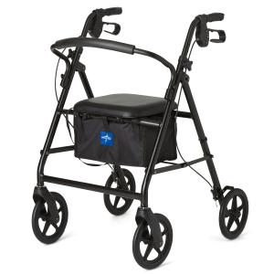 Medline Lightweight Aluminum Rollator Walker for Adult Mobility Impairment, Black, 300 lb. Weight Capacity, 8" Wheels, Foldable, Adjustable Handles, Walker for Seniors