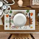 Artoid Mode Turkey Gobble Thanksgiving Placemats Set of 6, 12x18 Inch Maple Leaves Fall Table Mats for Outdoor Home Party Kitchen Dining Decoration (Beige)