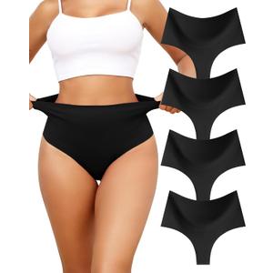 LEVAO 4 Pack Tummy Control Thong for Women High Waist Seamless Underwear | Postpartum Gentle Compression, No Panty Lines Under Leggings, Tame the Tummy Flab, No Show Shaper S-XXL (XXL)