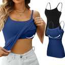 V FOR CITY Women's Shelf Bra Camisole Tops Adjustable Spaghetti Strap Cami Tank Cotton Undershirts 2 Pack (Medium, Black/Navy Blue)