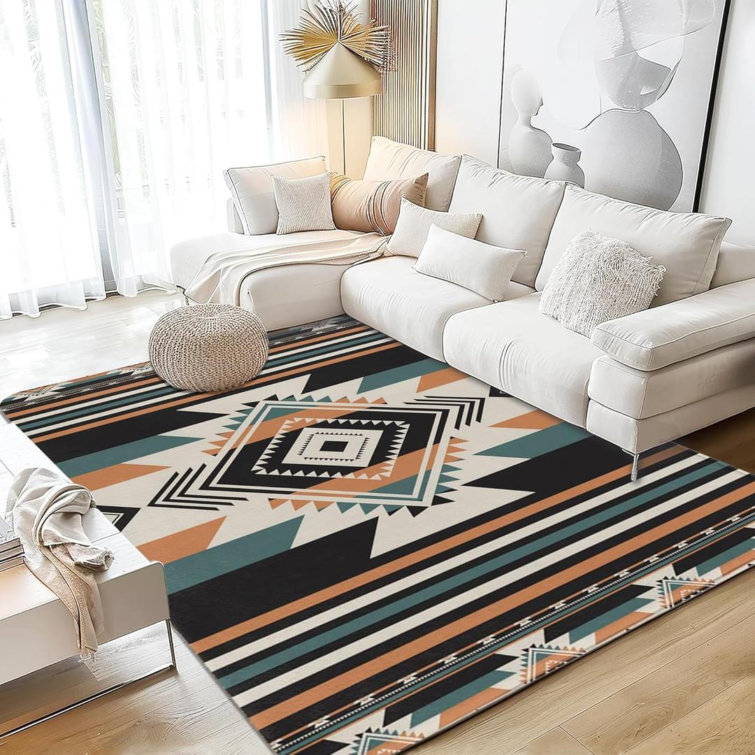 Area Rugs 5x7 Washable Rug Southwestern Living Room Area Rug Soft Anti-Skid Thin Carpet Indoor Floor Non-Shedding Carpets for Bedroom Dining Room Farmhouse Nursery Home Office (5' x 7')
