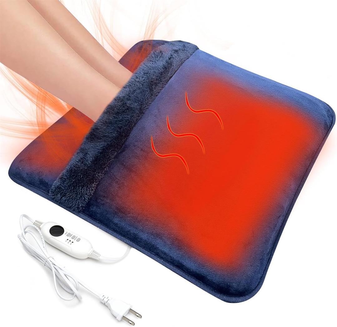 Double Sided Electric Foot Warmer with LCD Display & Machine Washable, Electric Feet Heating Pad with Non-Slip for Under Desk,Bed,Office,Home,Navy,20''*20''