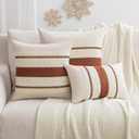 Laolitou Sofa Fall Pillow Covers 2222 Set of 2, Boho Decorative Cotton Linen Soft Rustic Rust Throw Pillow Cover for Living Room Bedroom Couch Cushions Home Decor