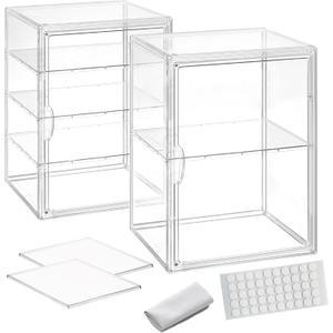 Clear Acrylic Display Case for Figures 4 Layer Adjustable Acrylic Boxes for Display Stackable Display Cabinets for Collectibles Action Figure Display Case for Shoe, Bread, Cosmetic, Handbag,2 Pack