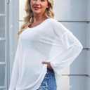 FEMLE Womens Oversized Mesh Sheer Sparkly Top Glitter See Through Tops Tee Shirt Long Sleeve Concert Rave Party Outfits, White(No Cami) S