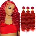 Red Deep Wave Bundles Burgundy Human Hair Bundles 16 18 20 Inch Unprocessed Peruvian Virgin Remy Red Bundle Hair Extensions