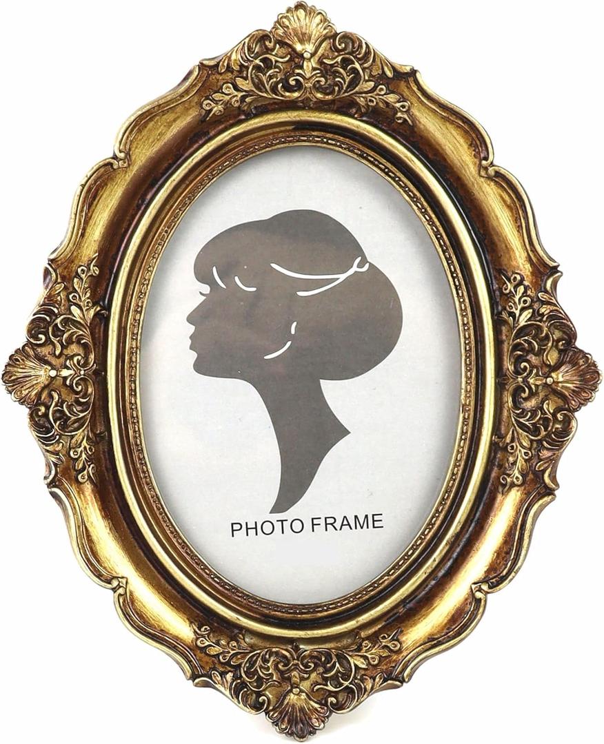 Tellyouwin 5x7 Vintage Oval Picture Frame, 5x7 Vintage Photo Frames with Glass Front Oval Vintage Picture Frame for Photo Display Home Decor(Antique Gold Color)
