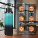 Insulated Water Bottle with Handle and Strap,Vacuum Travel Tumbler with Cup Lid,Thermo Coffee Cup for Hot Cold Drinks 50 OZ,TealBlack