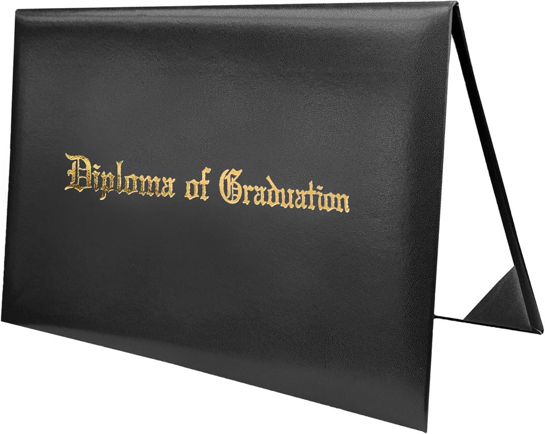 MyGradDay Imprinted Diploma Cover 8.5x11 Diploma Holder Graduation Certificate Cover Smooth Leather Letter Size Black