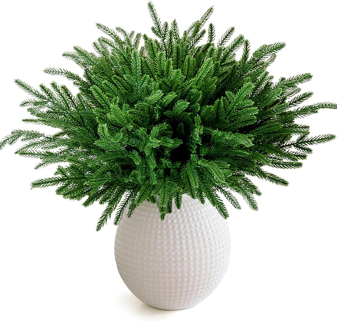 12 Pcs Christmas Norfolk Pine Branches 18 Inch Artificial Norfolk Pine Stems Faux Stem Greenery Pine for DIY Crafts Garland Wreath Xmas and Home Decor