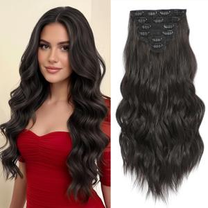 Clip in Hair Extensions for Women, Natural Dark Brown Extensions, 20 Inch 6PCS Hairpieces Long Wavy Soft Thick Hair Extensions clip ins