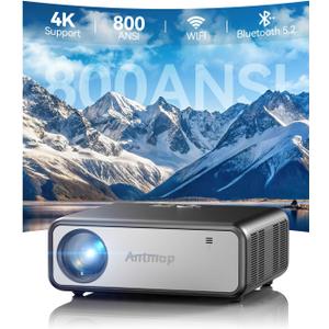 800 ANSI 4K Decoding Projector with WiFi and Bluetooth, Antmap Movie Projector with 5W Immersive Speaker, 300'' Display for Indoor/Outdoor, Home Theater Proyector for phone/Tablet/Laptop/PS5