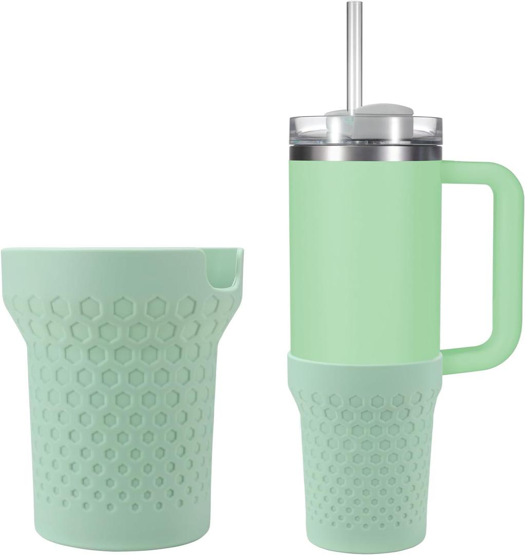 Silicone Boot for Stanley Cup 40oz, Boot Sleeve Cover Fit with Stanley H2.0 and Quencher Adventure Tumbler Accessories (40 oz, Light Green)