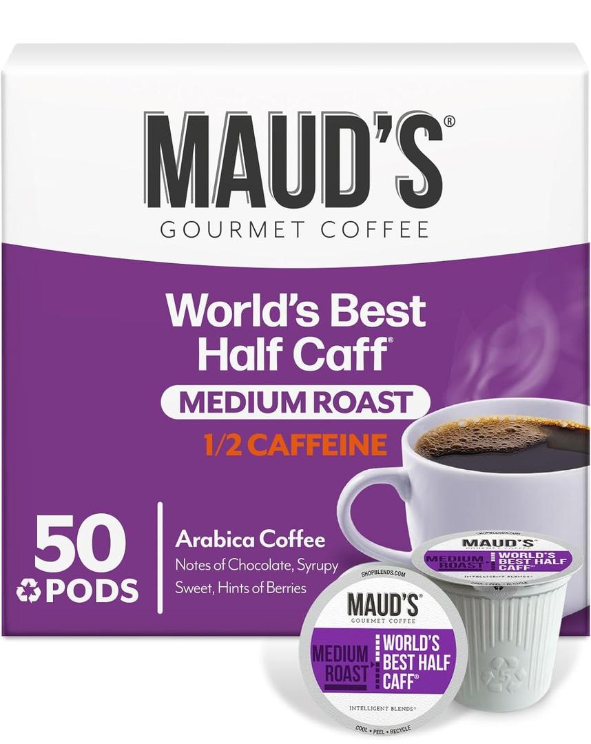 Maud's Half Caff Coffee Pods, 50ct, Medium Roast Coffee in Recyclable Single Serve Pods  100% Arabica Coffee, Compatible with Keurig K Cups Maker