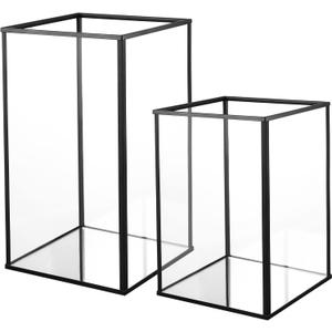 Phosphor Hurricane Camdle Holder Set of 2 Pieces, Black Glass Candle Holder for Wedding, Party, Holiday (5"L x 5"W x 7"H)