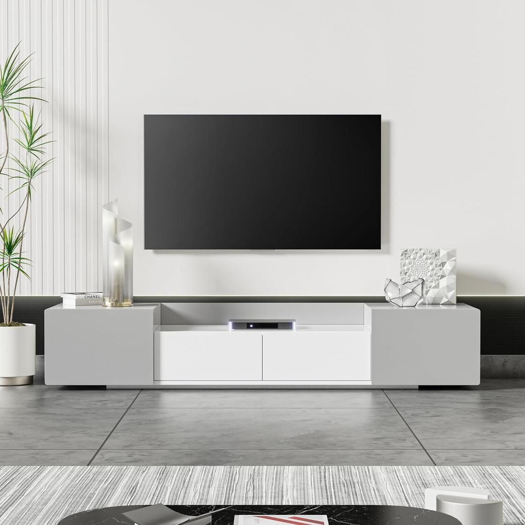 Modern TV Stand for 70" TV,Wood Console Table with Magnetic Cabinet Door, Entertainment Center with Large Storage Space for Living Room Bedroom (Color : Grey)