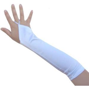 SACASUSA 13inch Fingerless Elbow Length Wedding Bridal Satin Gloves Kids Girls Children 15 colors (White)
