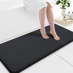 Smiry Memory Foam Bath Mat 47x17, Extra Soft and Absorbent Bathroom Mats, Non Slip Washable Carpet for Floor, Shower and Tub, Black