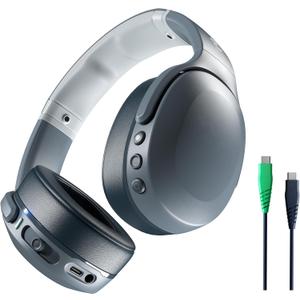 Skullcandy Crusher Evo Wireless Bluetooth Headphones with Multi-Sensory Bass and Charging Cable, Noise Isolating Over-Ear Fit, Up to 40 Hours Battery, Microphone for iPhone Android - Chill Grey
