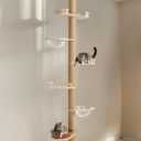 Veehoo Floor to Ceiling Cat Tree Height(106-123 Inch) Adjustable, Sturdy Tall Cat Tree with 4.3" Thickened Scratching Posts, Floor to Ceiling Cat Tower for Indoor Cats (Beige)