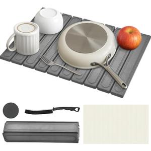 Stone Drying Mat for Kitchen Counter, Fast Dry Dish Drying Mats,Quick Dry Absorbent Collapsible Diatomaceous Earth Bath Mats, Large Stone Bath Mat for Kitchen Dishes Bottles Cups Bathroom