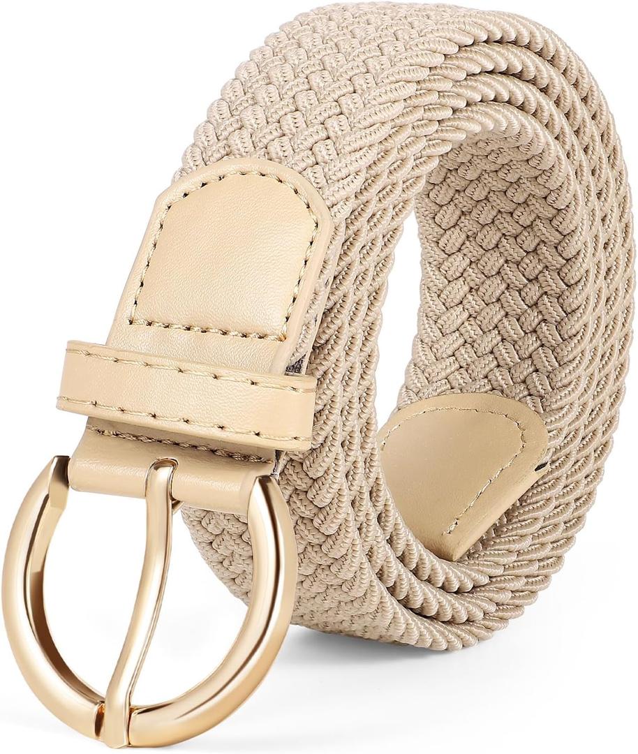JASGOOD Women Men Braided Woven Elastic Stretch Waist Belt Golf Canvas Fabric Casual Belt for Jeans Pants