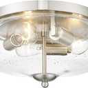 Darkaway Large Ceiling Light Fixtures 3-Ight Flush Mount Indoor Outdoor Ceiling Light with Seeded Glass Shade for Hallway Kitchen Bedroom Porch Living Room Dining Room Nickel Finish