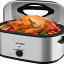 28 Quart Electric Roaster Oven with Visible & Self-Basting Lid, Large Turkey Roaster with Defrost Warm Function, Adjustable Temperature, Removable Pan Rack, Stainless Steel, Silver
