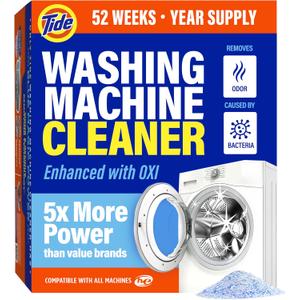 Tide Washing Machine Cleaner 52 Week Supply with Oxi for Front and Top Loader Washer Machines, Deep Cleaning Residue & Odor Eliminator, 12 Month Supply