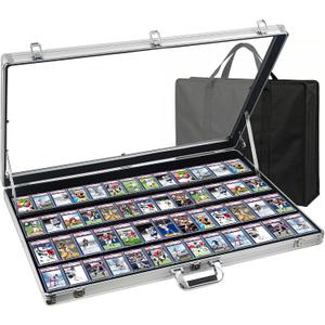 Card Display Case Aluminum Trade Show Display Case Large Portable Trading with Lock for Collectibles, Sports Cards. 34IN x 22IN - Silver