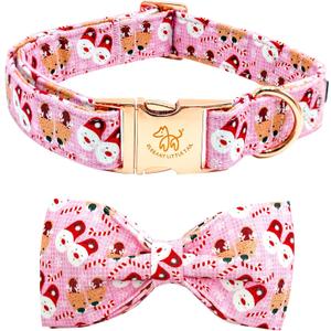 Elegant little tail Christmas Dog Collar, Christmas Deer Print Pet Collar Dogs Holiday Collars with Bow Pink Cute Winter Girl Puppy Bow Adjustable Pet Collars for Large Dogs (Large (Pack of 1))
