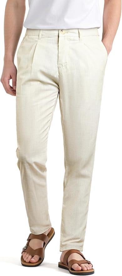 GINGTTO Linen Pants Men Slim Fit Lightweight Tapered Summer Beach Casual Pants Men, 34