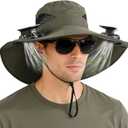 Hat with Fans Solar Power, UPF 50+ Wide Brim Sun Hat, Fishing Essentials for Hiking Beach Summer Safari