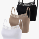 Bencailor 3 Pieces Lace Camisole Crop Top Lace Half Cami Breathable Basic Cami Spaghetti Tank Top for Women, L