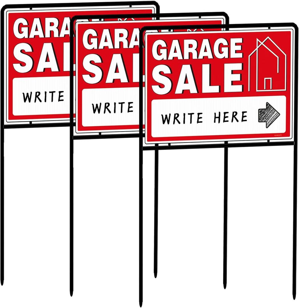 3-Pack Red Double-Sided 30 x 16 Inch Plastic Garage Sale Signs