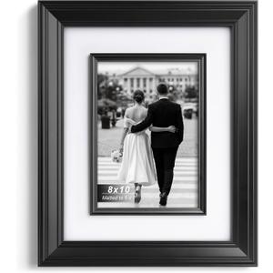 Yaetm 8x10 Black Picture Frame with Decorative Inner Frame & Tempered Glass, Display 5x7 Photos with Mat - Portrait or Landscape - Tabletop & Wall Mount for Office & Home Dcor (Black, Single)