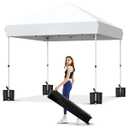 10x10 Pop Up Canopy with One Button Push Setup - Heavy Duty Outdoor Canopy Tent with Portable Roller Bag - 3 Adjustable Height, 4 Weight Bags, 8 Stakes & 4 Guy Ropes Included, White