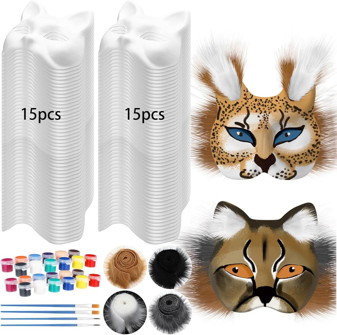 JellyArch 36 Pcs Therian Mask Kit Bulk Therian Gear Cat Mask with Fur Cat Mask for DIY Animal Mask Blank Mask for Halloween(Cat, Fox)