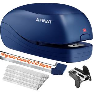 AFMAT Electric Stapler for Desk, Automatic Stapler Desktop, 25 Sheet Office Staplers Electric, AC or Battery Powered Staplers Heavy Duty Office Use, with Reload Reminder & Release Button, Blue