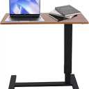 Computer Table for Couch, Adjustable Overbed Bedside Table with Swivel Hidden Wheels, Pneumatic Sliding Desk Mobile Desk Workstation for Home and Hospital (Ancient Oak) 27x15 Inches, Brown&Black