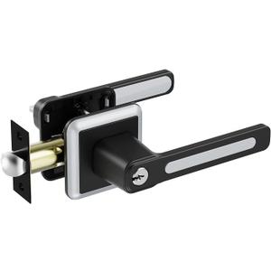 BAOLONG Door Square Modern Door Handle Entry Door Locksets with Key,Interior Privacy Door Lever, Entrance Handleset Matte Black Finish