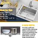 Kitchen Sink,24x18 Inch Kitchen Sink Stainless Steel Undermount Bar Sink Drop In Stylish and Modern Look Sink With Bottom Grid,Silicon Mat And Drain Assembly Add Elegance & Enhance Usability