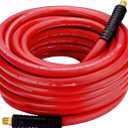 Rubber Air Hose,50-Feet x 3/8-Inch, 300 PSI, Red Heavy Duty Air Compressor Hose With Double 1/4" MNPT Brass Endings