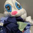 Adult Easter Bunny Costume, Deluxe Rabbit Plush Mascot Outfit with Head, Plaid Shirt, Overalls, Medium