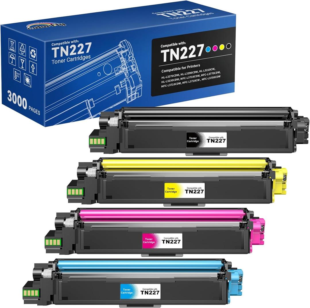 colorfly Compatible TN227 TN223 High Yield 4 Pack Replacement for TN 227 TN-227 TN-223 Toner Works with MFC-L3710CW MFC-L3750CDW MFC-L3770CDW HL-L3290CDW HL-L3230CDW HL-L3270CDW Printer