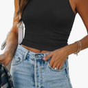 ATHMILE Womens Double Lined Crop Tank Tops Casual Basic Shirts Sleeveless Workout Tops Cute Summer Clothes Teen Girls L