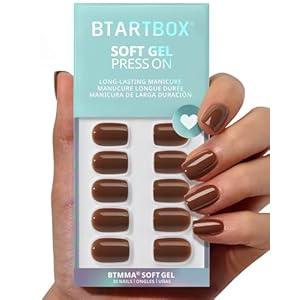 BTArtbox Press On Nails Short - Bold Brew, Caramel Brown Square Press On Nails with Glue and Adhesive Tabs for Women, Opaque Soft Gel Glue On Nails in 15 Sizes - 30 Stick On Nails Kit